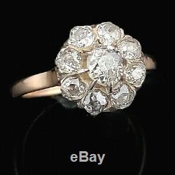 Edwardian Old Mine Cut Diamond 14k Yellow Gold Platinum Ring Engagement Halo