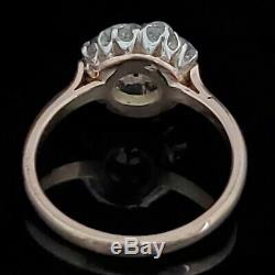 Edwardian Old Mine Cut Diamond 14k Yellow Gold Platinum Ring Engagement Halo