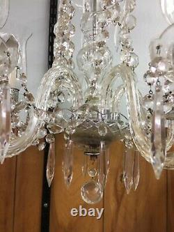 Elegant 5 Arm Antique Etched Crystal Chandelier Over 100 Yrs Old Original Works