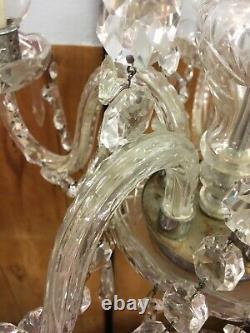 Elegant 5 Arm Antique Etched Crystal Chandelier Over 100 Yrs Old Original Works