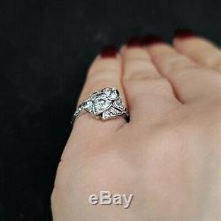 Estate Old European Cut Diamond 14k White Gold Toi At Moi Ring Gift