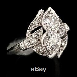 Estate Old European Cut Diamond 14k White Gold Toi At Moi Ring Gift