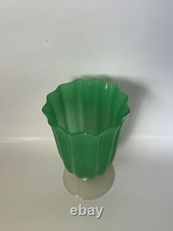 Exceptional Steuben Fine Antique Green Glass Vase Old Vintage Modern Art Deco