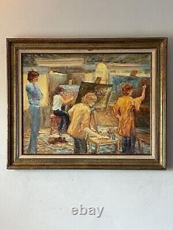 FINE ANTIQUE FIGURATIVE MODERN IMPRESSIONIST OIL PAINTING OLD VINTAGE ART 1960s