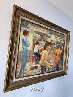 FINE ANTIQUE FIGURATIVE MODERN IMPRESSIONIST OIL PAINTING OLD VINTAGE ART 1960s