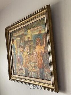 FINE ANTIQUE FIGURATIVE MODERN IMPRESSIONIST OIL PAINTING OLD VINTAGE ART 1960s