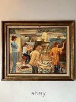 FINE ANTIQUE FIGURATIVE MODERN IMPRESSIONIST OIL PAINTING OLD VINTAGE ART 1960s