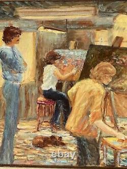 FINE ANTIQUE FIGURATIVE MODERN IMPRESSIONIST OIL PAINTING OLD VINTAGE ART 1960s