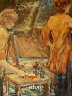 FINE ANTIQUE FIGURATIVE MODERN IMPRESSIONIST OIL PAINTING OLD VINTAGE ART 1960s