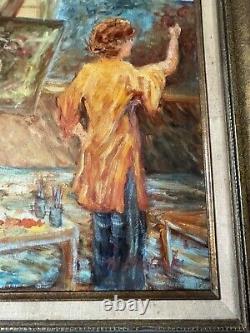 FINE ANTIQUE FIGURATIVE MODERN IMPRESSIONIST OIL PAINTING OLD VINTAGE ART 1960s