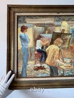 FINE ANTIQUE FIGURATIVE MODERN IMPRESSIONIST OIL PAINTING OLD VINTAGE ART 1960s