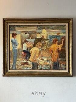 FINE ANTIQUE FIGURATIVE MODERN IMPRESSIONIST OIL PAINTING OLD VINTAGE ART 1960s