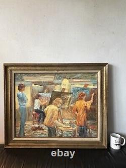 FINE ANTIQUE FIGURATIVE MODERN IMPRESSIONIST OIL PAINTING OLD VINTAGE ART 1960s