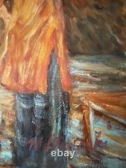 FINE ANTIQUE FIGURATIVE MODERN IMPRESSIONIST OIL PAINTING OLD VINTAGE ART 1960s