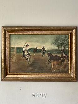 Fantastic Antique Cowboy Western Impressionist Oil Painting Old Vintage Horses