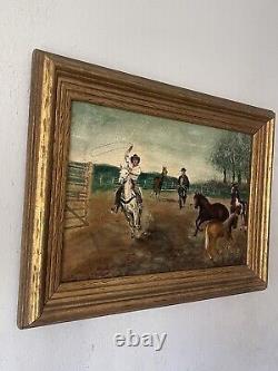 Fantastic Antique Cowboy Western Impressionist Oil Painting Old Vintage Horses