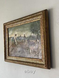 Fantastic Antique Cowboy Western Impressionist Oil Painting Old Vintage Horses