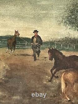 Fantastic Antique Cowboy Western Impressionist Oil Painting Old Vintage Horses