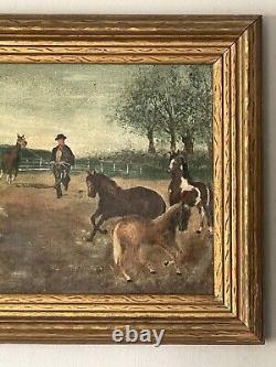 Fantastic Antique Cowboy Western Impressionist Oil Painting Old Vintage Horses