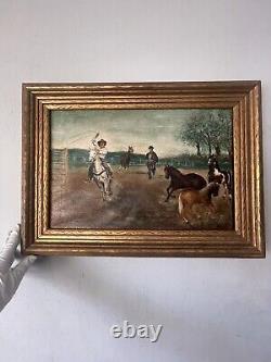 Fantastic Antique Cowboy Western Impressionist Oil Painting Old Vintage Horses