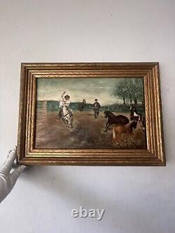 Fantastic Antique Cowboy Western Impressionist Oil Painting Old Vintage Horses