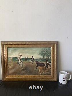 Fantastic Antique Cowboy Western Impressionist Oil Painting Old Vintage Horses