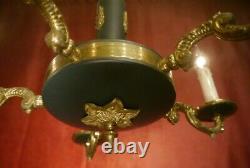 Fine 5 Light Brass Empire Chandelier Dark Green Varnish Lamp French Old Ø 20