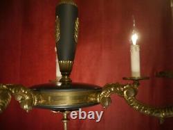 Fine 5 Light Brass Empire Chandelier Dark Green Varnish Lamp French Old Ø 20