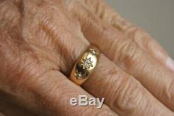 Fine Antique 18 Carat Gold Three Stone Old Cut Diamond Star Gypsy Ring 5.1 G