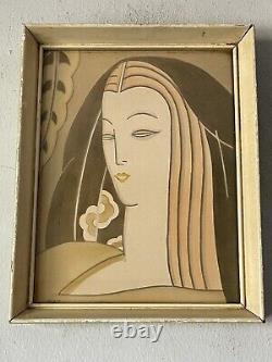 Fine Antique Art Deco Woman Portrait Painting Old Vintage Modern Cubism Cubist