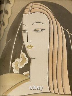 Fine Antique Art Deco Woman Portrait Painting Old Vintage Modern Cubism Cubist