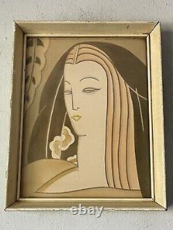 Fine Antique Art Deco Woman Portrait Painting Old Vintage Modern Cubism Cubist