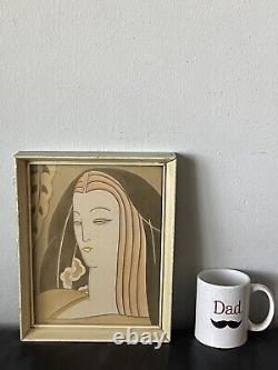 Fine Antique Art Deco Woman Portrait Painting Old Vintage Modern Cubism Cubist