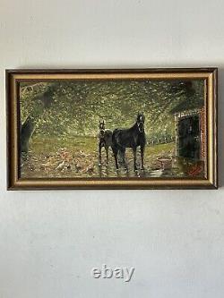 Fine Old Antique Horse Plein Air Landscape Impressionist Oil Painting Vintage