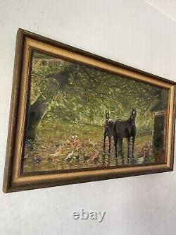 Fine Old Antique Horse Plein Air Landscape Impressionist Oil Painting Vintage