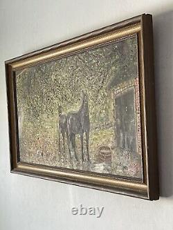 Fine Old Antique Horse Plein Air Landscape Impressionist Oil Painting Vintage