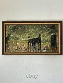 Fine Old Antique Horse Plein Air Landscape Impressionist Oil Painting Vintage