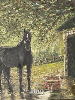 Fine Old Antique Horse Plein Air Landscape Impressionist Oil Painting Vintage