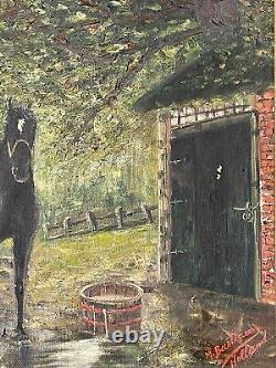 Fine Old Antique Horse Plein Air Landscape Impressionist Oil Painting Vintage