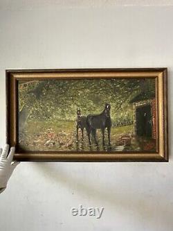 Fine Old Antique Horse Plein Air Landscape Impressionist Oil Painting Vintage