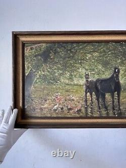 Fine Old Antique Horse Plein Air Landscape Impressionist Oil Painting Vintage