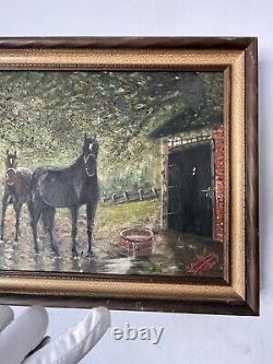 Fine Old Antique Horse Plein Air Landscape Impressionist Oil Painting Vintage