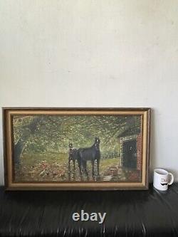 Fine Old Antique Horse Plein Air Landscape Impressionist Oil Painting Vintage