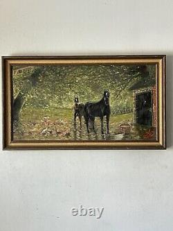 Fine Old Antique Horse Plein Air Landscape Impressionist Oil Painting Vintage