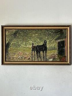 Fine Old Antique Horse Plein Air Landscape Impressionist Oil Painting Vintage