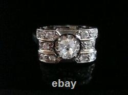 French Antique Art Deco 18ct White Gold Old Cut Diamond 0.80ct Pave Ring