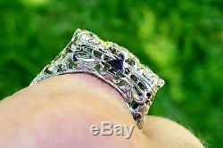 GIA 18K Antique Art Deco 3 Stone Old European engagement Diamond Engraved Ring