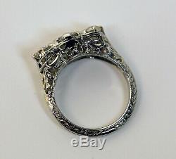 GIA 18K Antique Art Deco 3 Stone Old European engagement Diamond Engraved Ring