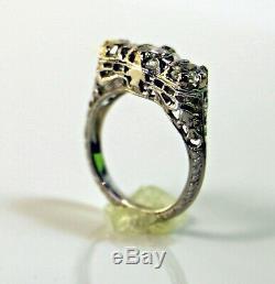 GIA 18K Antique Art Deco 3 Stone Old European engagement Diamond Engraved Ring