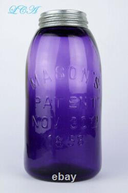 GIGANTIC Deep Purple HALF GALLON antique MASON 1858 PATENT fruit jar OLD CLEAN